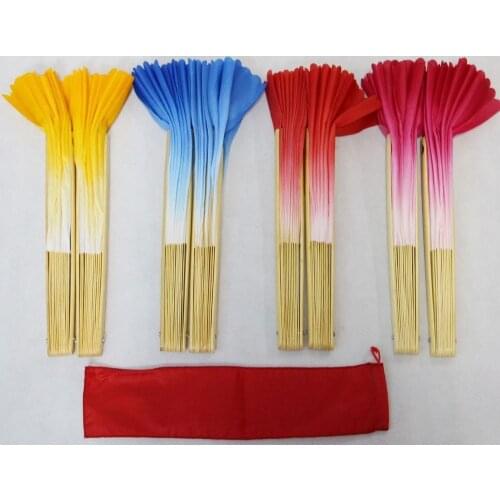 High-grade mulan bamboo bone dance martial arts kung fu Tai chi performance fan double fan the right and the left fan 1pair