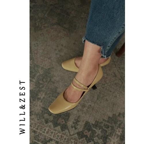 WILL&ZEST High Heels Sexy Pumps Women Square Toe White Luxury Brand Shoes Strappy Fashion Designer Dress Kitten Stiletto Heels