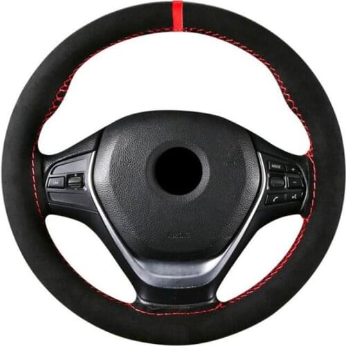 Suede Leather 38cm DIY hand-stitched Universal Car Steering Wheel Cover non-slip wear-resistant Auto Decoration Interior Cover