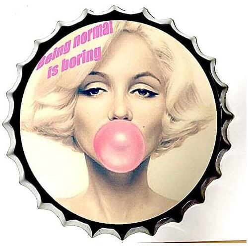 Tin Sign Bottle Cap Metal Tin Sign Sexy Beauty Girls , Round Metal Signs for Home and Kitchen Bar Cafe Gas Station Garage