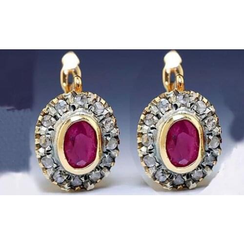 Gift 1 Pair Stylish Red Cubic Zirconia Clip Earrings Wear Resistant Elegant Earrings No Piercing for Party