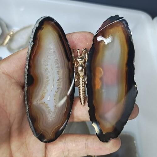 1pcs Natural Agate Slice Butterfly Stones Quartz Home Decor Gift