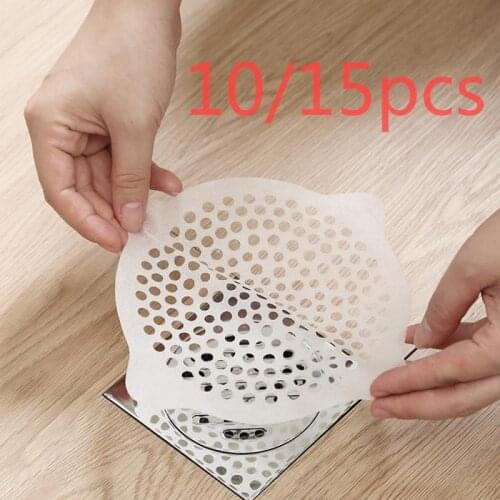 10 / 15pcs Floor Drain Cover Net Sticker Disposable Sticker, Bathroom And Kitchen Sewer Filter Anti-blocking Floor Drain Sticker
