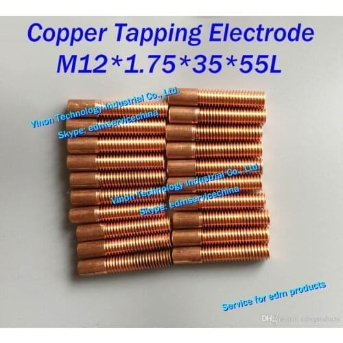 10pc/lot) M12x1.75x35x55mm Copper Orbital Tapping Electrode for EDM spark, copper threaded electrode M12 without hole