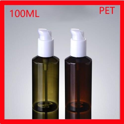 100ML plastic bottle green/brown suncreen emulsionw white pressure lotion pump bottle empty makeup cosmetic container Packaging