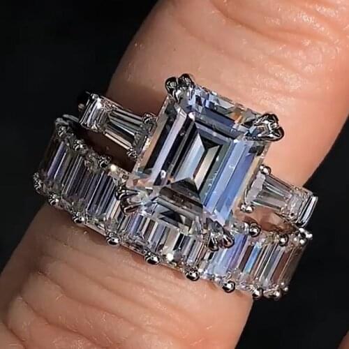 2PCS Couple Rings Stunning Luxury Jewelry Real 925 Sterling Silver Princess White 5A Cubic Zirconia Eternity Wedding Ring Set