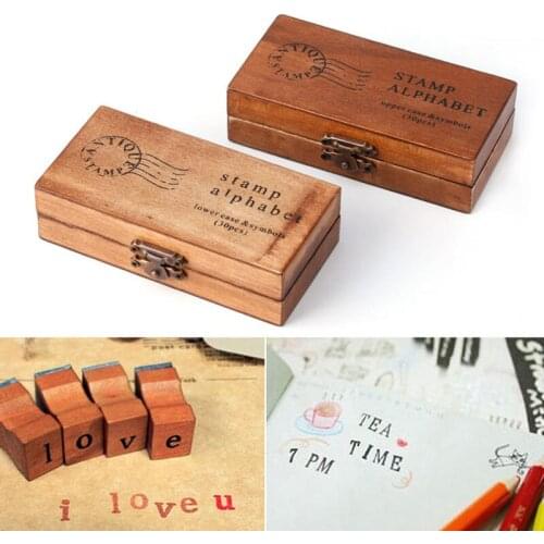 30pcs Retro Alphabet Letter Uppercase Lowercase Wooden Rubber Stamp Set Craft