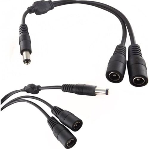 5.5x2.1mm Black 1 Male to 2 Female DC Power Jack Cable Splitter Plug Adapter For CCTV