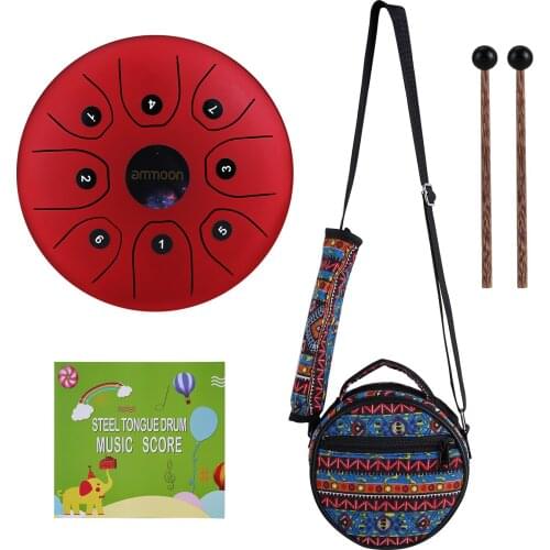 Ammoon 5.5 Inches Mini Steel Tongue Drum 8 Notes C-Key Handpan Drum Steel Pocket Drum Percussion Instrument with Mallets drum