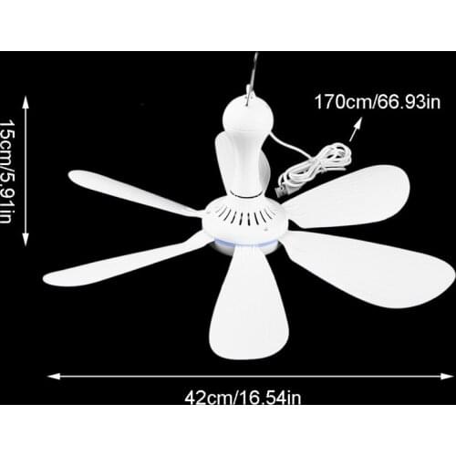 20CE Silent 6 Leaves USB Powered Ceiling Canopy Fan with Remote Control Timing 4 Speed Hanging Fan for Camping Bed Dormitory