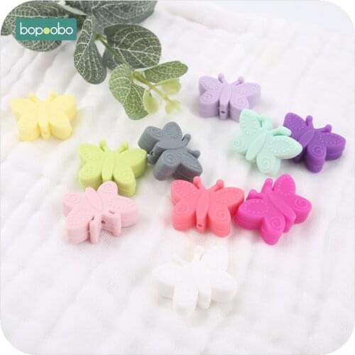 Bopoobo 10pc Silicone Butterfly Teether For Teething DIY Silicone Beads BPA Free Silicone Flower Beads For Baby Teether