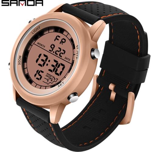 SANDA Stainless Steel Case Digital Mens Watches Top Brand Luxury Military Sport Watches Waterproof Clock Male Relogio Masculino