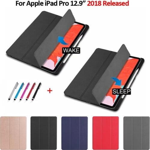 Case For iPad Pro 12.9 2018 Case With Pencil Holder Fold PU Leather Protective Smart Tablet Case Funda For New iPad Pro 12.9