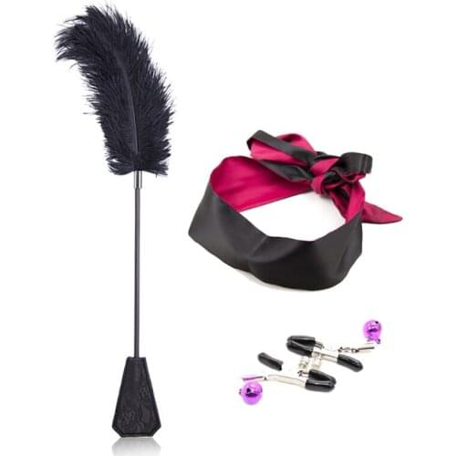BDSM Restraint Fetish Feather Blindfold Nipple Clips Set Sex Toys for Women Couples Beginners Adult Games Accessories