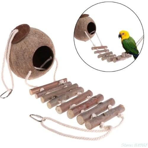 1PC Bird Parrot Toy Nest Hut Cage Natural Coco Hideaway with Ladder
