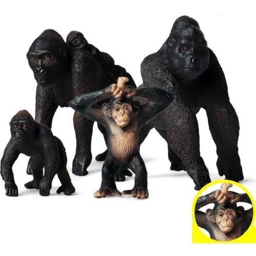 4Pcs/set Wild Animals Realistic Gorilla Chimpanzee Solid Model Ornaments Action Figure Figurine Education Toys for Children