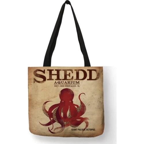 Exclusive Marine Sea Turtle Octopus Printed Linen Shopping Bag Customize Print Tote Bags For Women Fashion Fabric Handbags