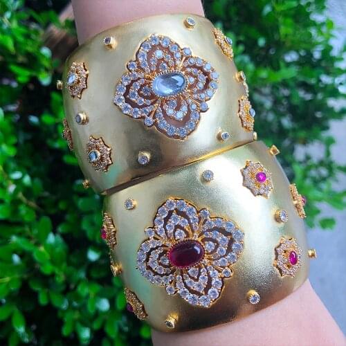 GODKI Big Fashion Luxury Bold Bangle Cuff For Women Wedding Party Multi Cubic Zirconia Crystal CZ Dubai Gold Color Bracelet 2021