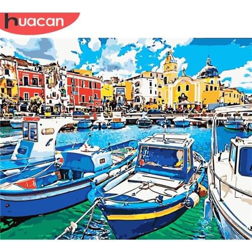 HUACAN Painting By Numbers Frame Boat Landscape Diy Picture By Number Canvas Venice City Kits Modern Wall Art