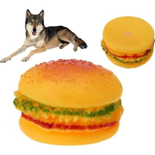 Pet Dog Toys Funny Hamburger Shaped Sound Squeak Chew Toy For Small Large Dog Cat Food Grade Silicone Training Playing Chewing