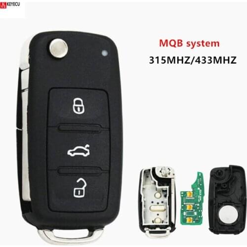 Keyecu MQB Semi-intelligent Modified Remote Key 3 Button 315MHz /434MHZ ID49 Chip for Volkswagen HU66 Uncut Blade