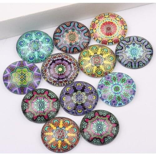 Reidgaller mixed mandala pattern photo round dome glass cabochons 20mm 12mm 10mm 14mm 18mm 25mm diy flatback jewelry components