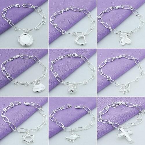 New Fashion Simple Heart Bracelet Silver 925 Jewelry Star Cross Charm Bracelet Women Lady Jewelry