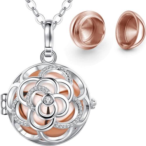 Eudora 14mm lotus open Locket Ash Holder Keepsake Capsule Pendant Clean CZ Hollow Ball DIY Fine Necklace Jewelry for Women k160