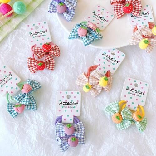 2PCS Cute Wavy Border Check Bow Princess Headwear Kids Elastic Hair Bands Children Hair Ties Girls Accessories Baby Headdress