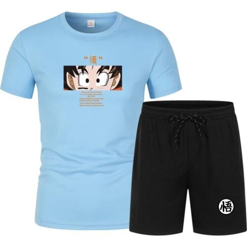 Anime unisex summer boy short-sleeved fashion clothing T-shirt pants 2-piece set cartoon printed clothing top pants suit