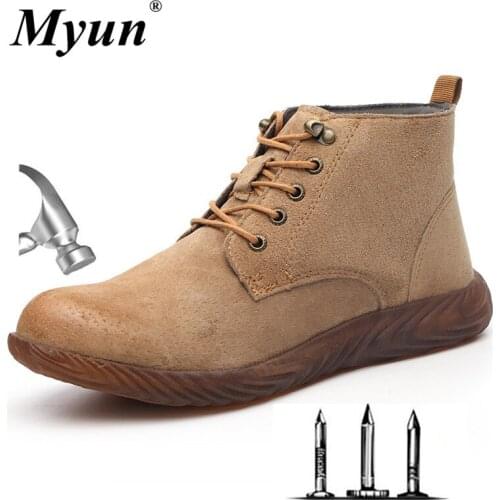 High-quality Mens High Top Breathable Suede Steel Toe Anti Smash Protective Work Shoes Boots Men Puncture Proof Safety Shoes
