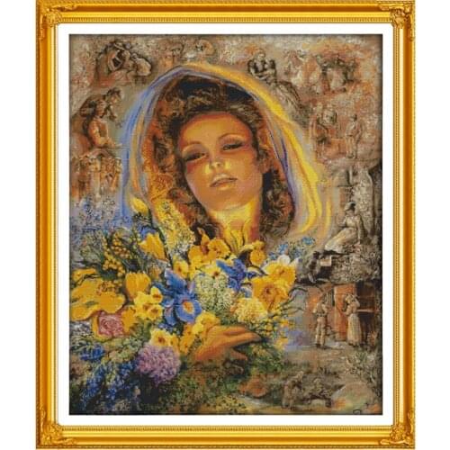 DIY girls and flowers cross stitch kits embroidery needlework sets, cross stitch pattern count printed canvas Embroidery kits