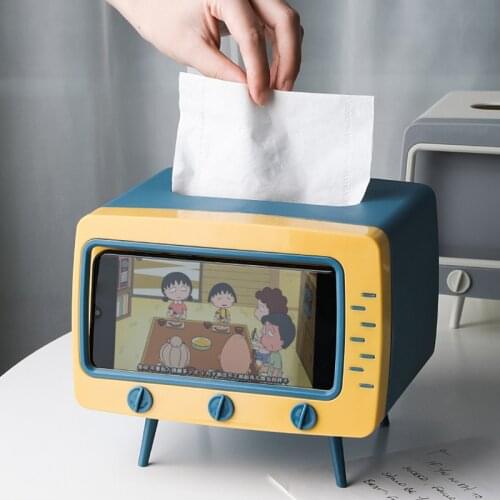 Creative Tissue Box Desktop Paper Holder Desk Organizer Storage Napkin Case Organizer With Mobile Phone Holder Phone Stand
