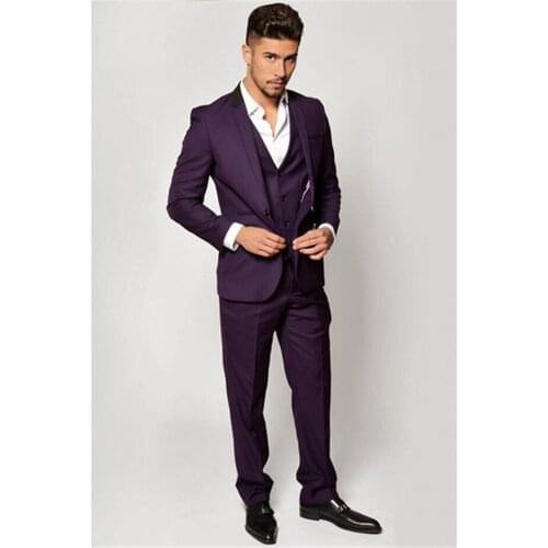 New Classic Men’s Suit Smolking Noivo Terno Slim Fit Easculino Evening Suits For Men Dark Purple smoking Party Prom Tuxedo Groom