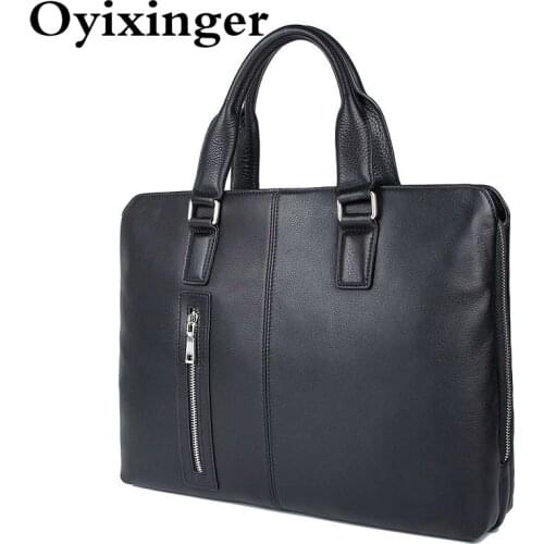 OYIXINGER Genuine Leather Laptop Handbag Business Shoulder Messenger Bag Luxury Natural Cowhide Male Briefcase For 14" Laptop