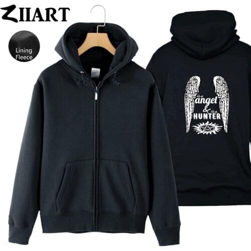 Anti-Possession supernatural wing Castiel the angel hunter Man Boys Full Zip Autumn Winter Fleece Hooded Coat Jackets ZIIART
