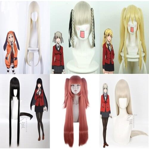 Kakegurui Yumeko Jabami Cosplay Wigs Black Straight Heat Resistant Synthetic Hair Perucas Cosplay Wig 100cm