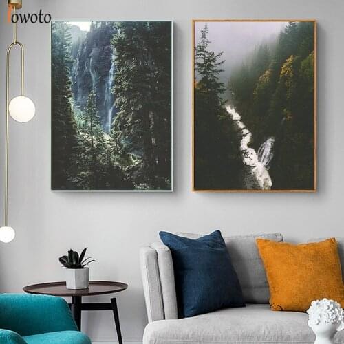 Forest River Print Landscape Canvas Painting Foggy Spruce Tree Fall Poster Misty Nordic Scandinavian Wall Pictures Home Decor