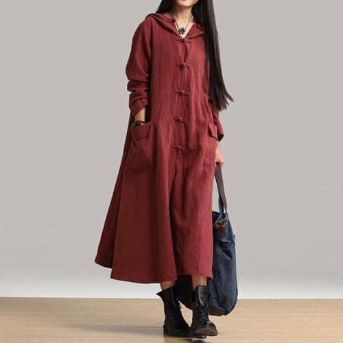 Romacci 2020 Spring Autumn Women Vintage Long Dress Casual Long Sleeve Loose Solid Cotton Dresses Robe Plus Size Vestidos
