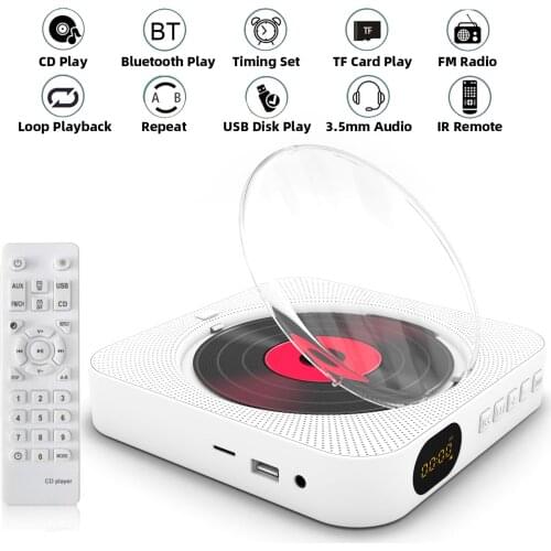 Portable CD Player Bluetooth Speaker Stereo CD Players LED Screen Wall Mountable CD Music Player with IR Remote Control FM Radio