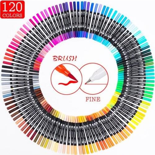 12-120 Color Dual Tip Watercolor Pen Soft Bristle Brush Marker Pen Stationery Drawing Painting Pen for Art School Supplies