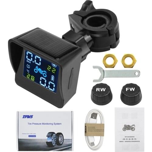 USB Solar Charging Motorcycle TPMS Motor Tire Pressure Tyre Temperature Monitoring Alarm System with 2 External Sensors