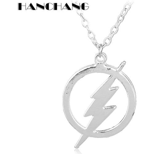 Superhero Man Lightning Necklace Women Men Solid Metal Charm Pendant Necklace Collier
