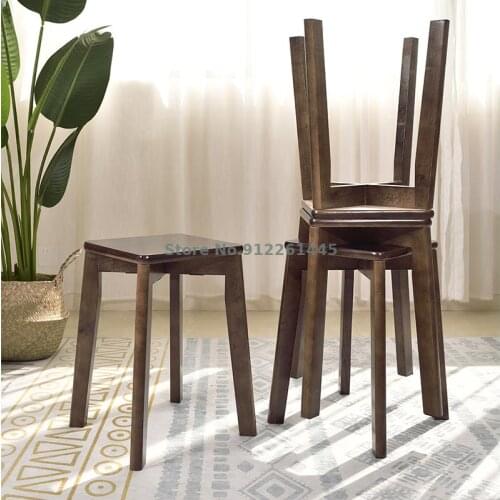 Solid wood stool household square stool living room can accommodate stacked stools dining table high stool wood stool walnut sto