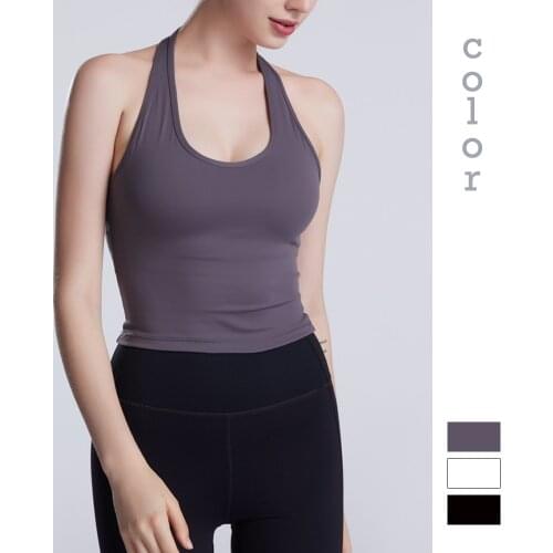 Moonglade Yoga Tops Yoga Vest Women Hang Neck Beauty Strap Chest Pad Gathering Fitness Top High Waist Dance Training Clothes