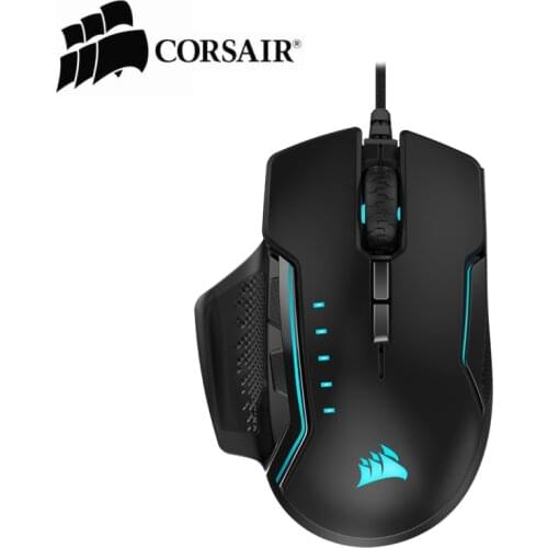 USCORSAIR GLAIVE RGB PRO Wired Gaming Mouse 18000DPI Interchangeable Thumb Pad 7 Programmable Buttons Magical Light