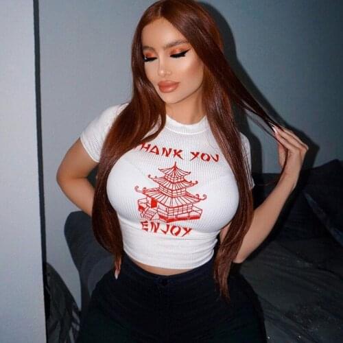 Slim-fitting Cropped Top Tshirt for Women 2021 Summer Yellow Crane Tower Print Tees Sxey O-neck Fashion Classic Skinny T-shirt