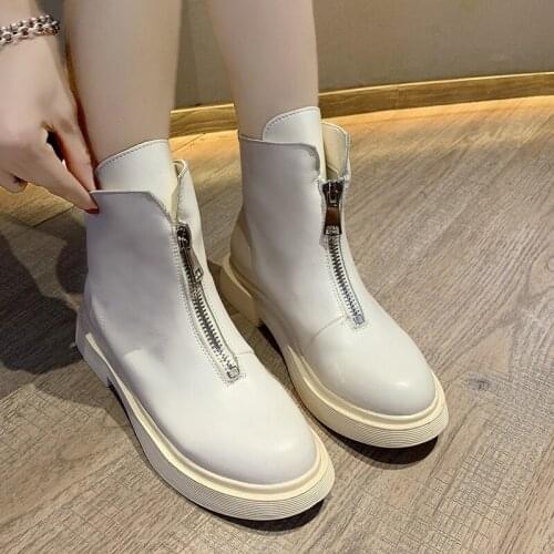 British Style Ladies New Spring and Autumn Style Mid-heel Thin Single Boots Front Zipper Short Boots Fashion Shoes