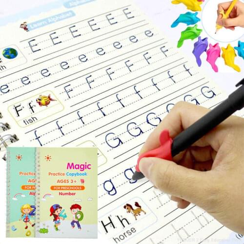 New 2 Books/set 3D Groove Magic Practice Copybook Free Wipe Childrens Books Writing Calligraphy English Alphabet Exercise Book