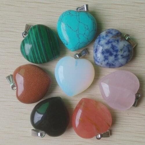 2018 Fashion heart shape high quality mixed natural stones for jewelry making pendants 30mm 8pcs/lot wholesale free shipping